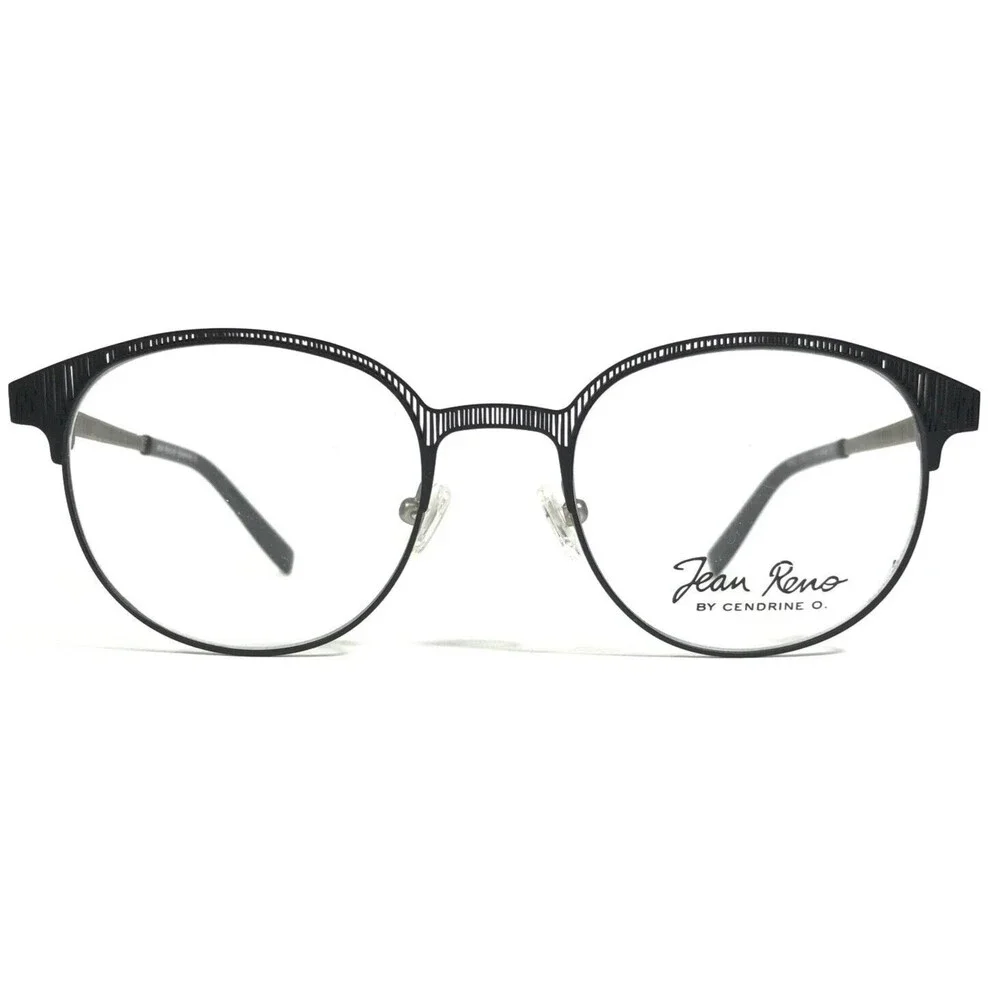 Jean Reno Eyeglasses Frames 1745 C1 Black Clear Cut Out Round Full Rim 50-19-145